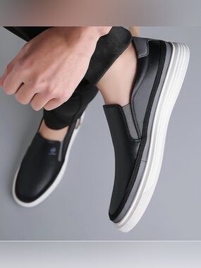 Men's Black Slip-On Casual Loafers with White Sole